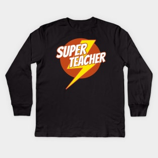 Super Teacher - Funny Teacher Superhero Lightning Edition Kids Long Sleeve T-Shirt